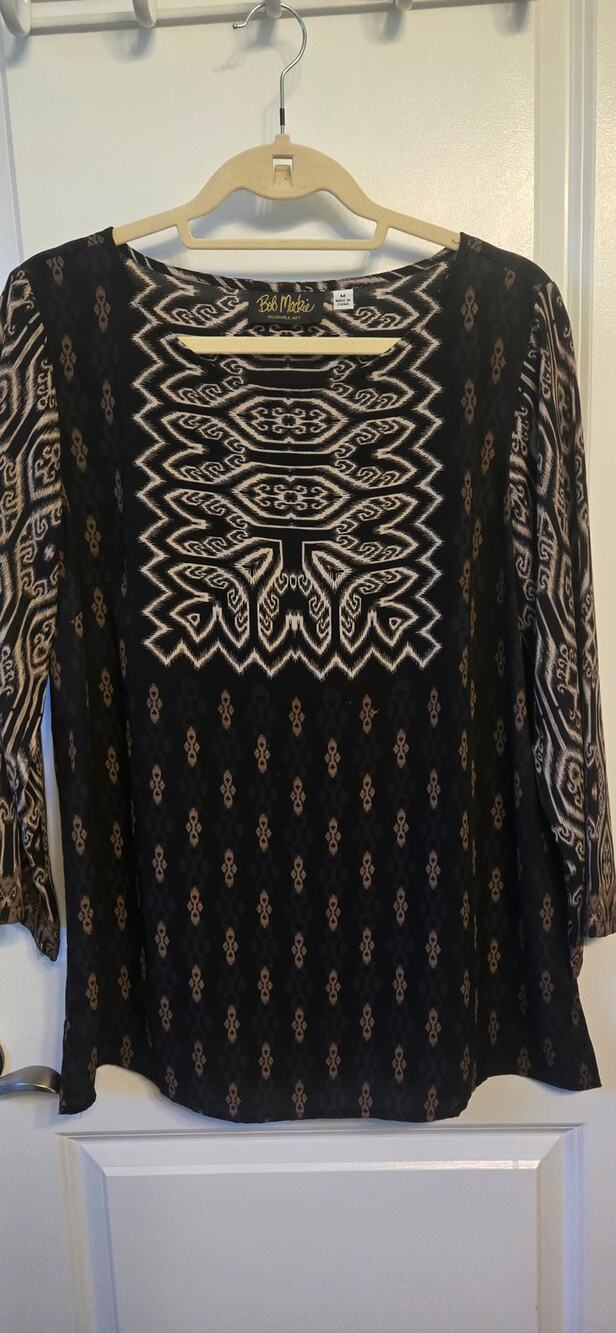Bob Mackie Wearable Art Global Geometric Tunic Women’s M Black Whimsygoth Indie